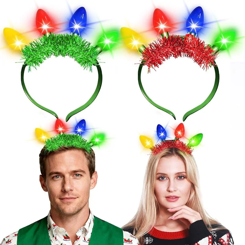 DIELOVEHUA 2 Piezas Diadema de Navidad, Diademas Navideñas Iluminadas, con Bombillas Luces LED, LED Diadema Navidad, para Decoración Navidad, Año Nuevo, Cosplay Carnaval — Ropa Navidad
