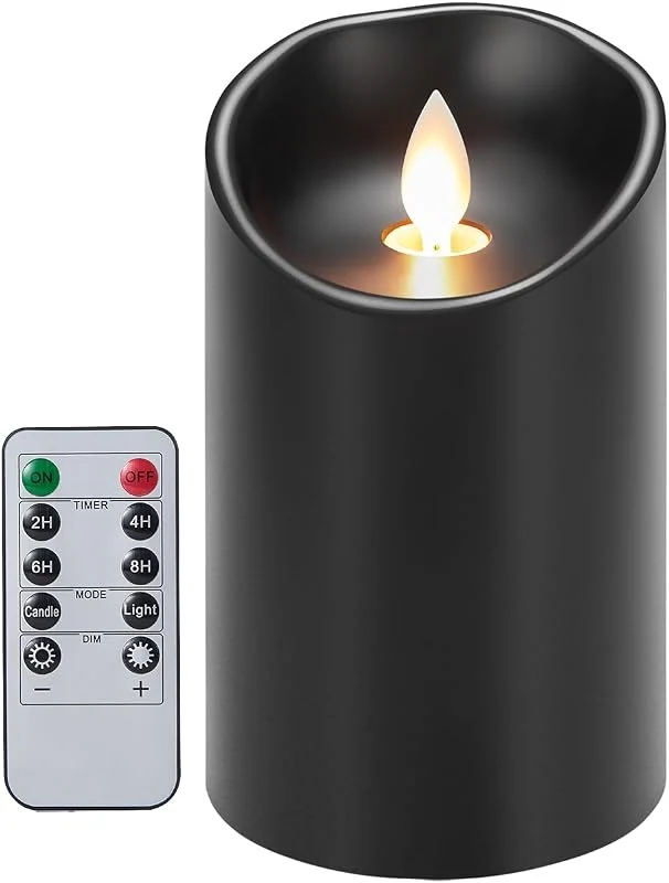 Koelaa Velas LED, Velas de Batería, Velas Negras sin llama, Velas de Control Remoto, Velas Parpadeantes, para Salón, Navidad, Boda, Fiesta-7.5 * 10cm — Cena a la luz de velas