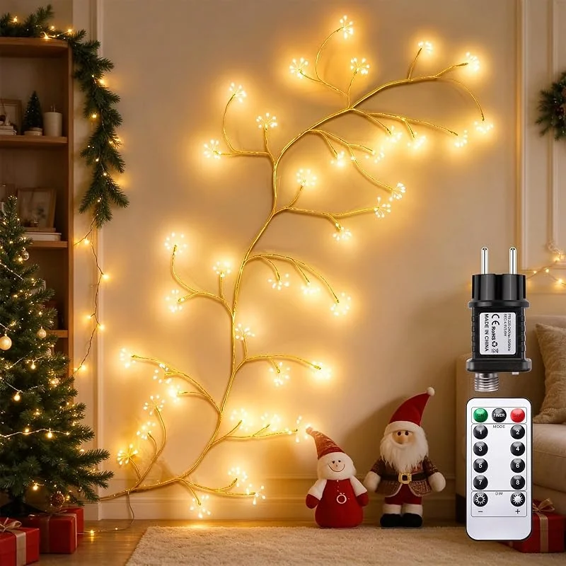 DAYLUMI Luces de Fuegos, 8 Modos Luces de Árbol de Fuegos con Control Remoto y Temporizador, 288 LED Ramas de Árbol DIY con Enchufe, Decoración de Pared Interior para Dormitorio y Navidad — Luces Navidad