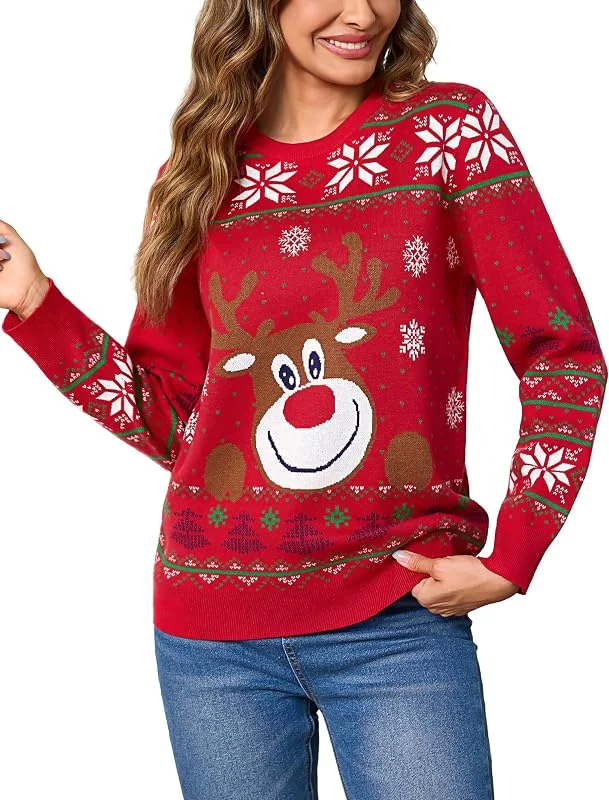 Visita la tienda de Bresdk Bresdk Jersey Navideño Mujer Divertido Suéter Navidad de Punto Ugly Christmas Sweater de Reno Invierno Ropa Cuello Redondo para Familiares S-XXL — Ropa Navidad