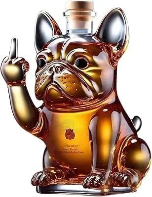Visita la tienda de HoldOneLight HoldOneLight Decantador de whisky con bulldog francés, soporte decorativo para botellas de licores, decantador de vidrio de 300 ml, recipiente para bebidas multifuncional — Vino y mesa festiva