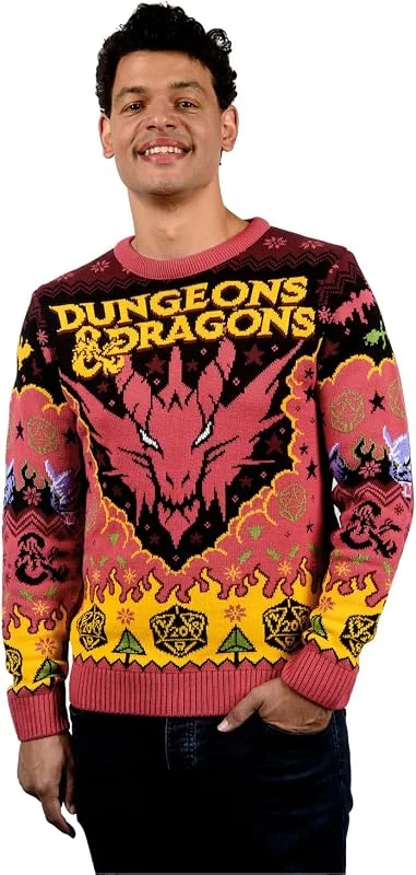 Visita la tienda de Fashion UK Dungeons & Dragons - Jersey navideño (Reino Unido, Alpha, XS, Regular, Regular) Rojo — Ropa Navidad