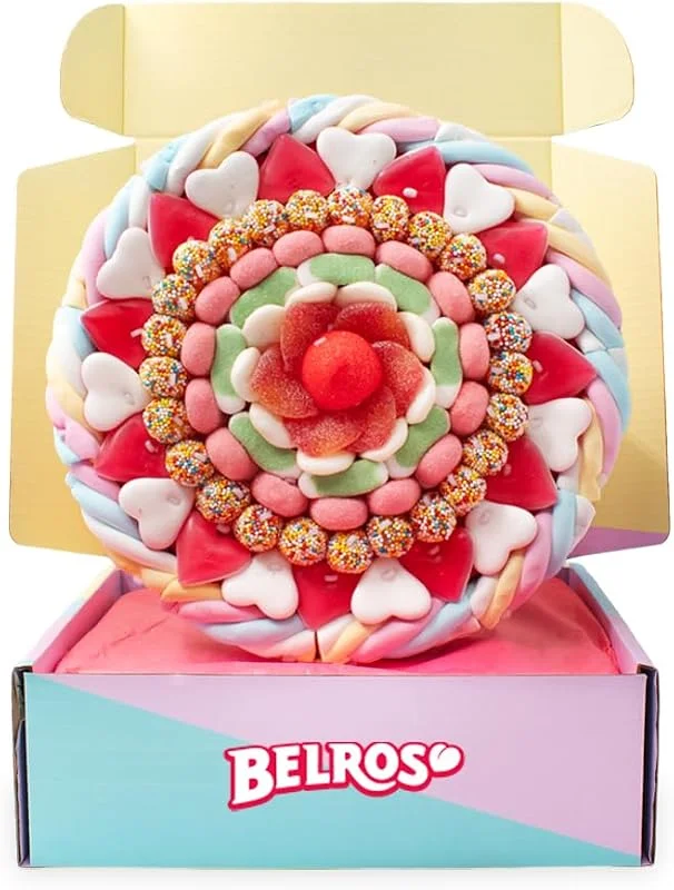 Visita la tienda de BELROS BELROS Tarta Golosinas Grande Estilo Alegría con Efecto Ramo. Idea para Cumpleaños y Celebraciones. Ideal para Regalos. Combinación Chuches Dulces y Ácidas. Ocasión Especial Mama y Papá — Envoltorio regalo
