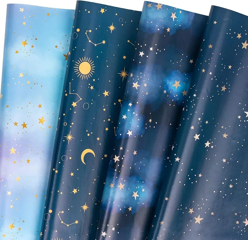 Visita la tienda de RUSPEPA RUSPEPA Hoja de papel de regalo de cumpleaños Neutral Galaxy - 12 hojas plegadas con 12 etiquetas de regalo para cumpleaños, baby shower, día del padre, Navidad - 50 x 70 cm por hoja — Envoltorio regalo