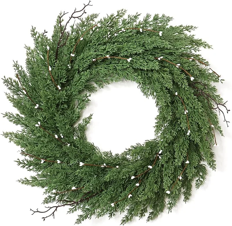 Weldomcor Corona de Navidad para Puerta 56 cm Grande Corona Navidad Puerta Verde Guirnalda Navidad Pino Norfolk Pine Corona de Adviento Adornos Navidad para Balcón Paredes Ventanas — Decoracion Navidad