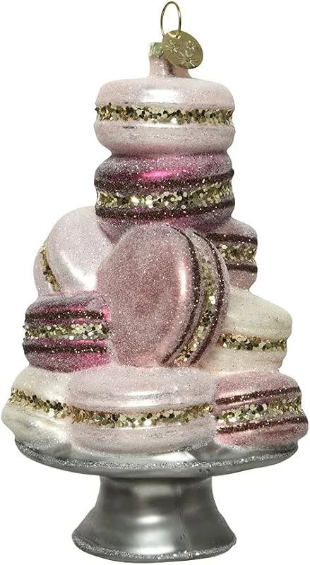 Decoris Adorno de árbol de macarons, Bola de cristal real soplada con boca de lujo, Bastante pastel rosa macaron pastel pila sobre soporte, 8 x 8 x 14 cm, bonitos colores pastel con detalles de purpurina — Decoracion Navidad