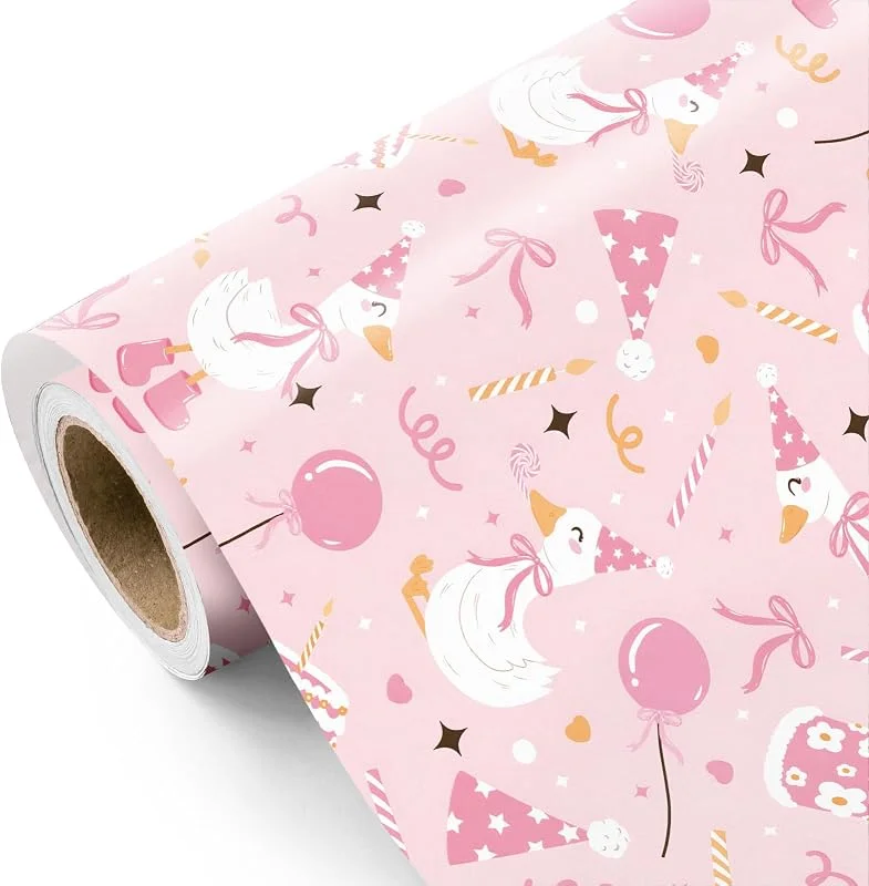 Visita la tienda de RUSPEPA RUSPEPA Rollo De Papel De Regalo Silly Gooses Para Cumpleaños - Mini Rollo - 43, 2 Cm X 5 M - Papel De Regalo Con Diseño De Ganso Rosa Y Flores, Ideal Para Cumpleaños De Niñas Y Baby Showers — Envoltorio regalo
