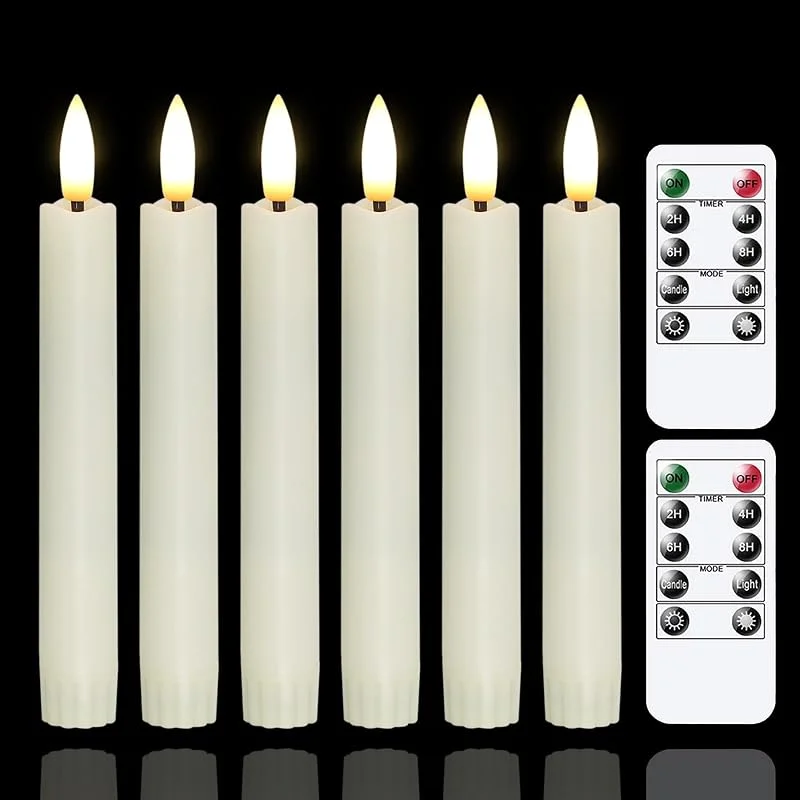 Yeelida Velas LED sin llama a pilas con 2 temporizadores a distancia, Paquete de 6 velas parpadeantes de larga duración de 16 cm (2 cm de diámetro, marfil) — Cena a la luz de velas