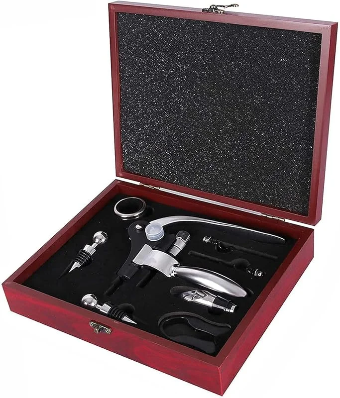 Yuknees Juego de sacacorchos de vino con caja de regalo, cortador de película y abrebotellas, anillo antigoteo, tapón de vino, abrebotellas, juego de regalo para hombres — Vino y mesa festiva