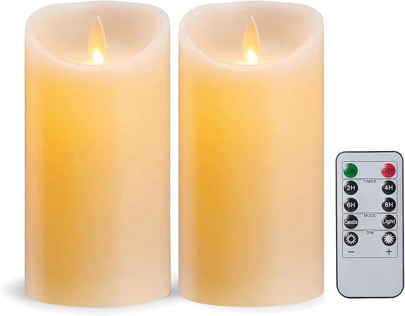 Koelaa Pack de 2 Velas LED con Mando a Distancia - Velas Electrónicas sin Llama con Efecto Parpadeante, Decoración Realista de Cera para Navidad, Bodas, Centros de Mesa, Iglesias y Eventos- 7.5x15 cm — Cena a la luz de velas