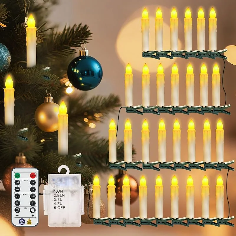 Visita la tienda de PChero PChero Luces de hadas velas árbol de Navidad con control remoto, IP54 impermeable, iluminación de árbol de Navidad con 30 velas LED, velas de árbol de Navidad, iluminación de árbol de Navidad para — Luces Navidad
