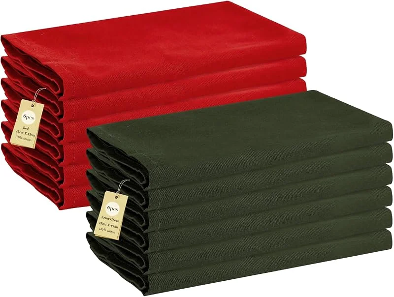 Supaway Juego de 12 Servilletas de Navidad de Algodón Rojas y Verdes — Hogar y cocina