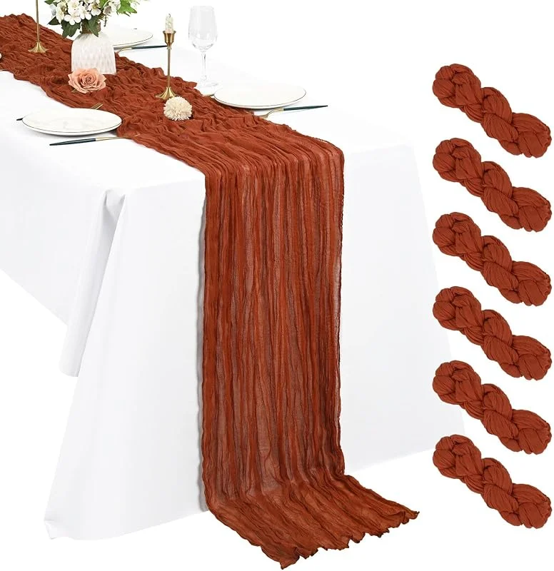 Visita la tienda de Pesonlook Pesonlook Paquete de 6 Caminos de Mesa de Estopilla Terracota, Camino de Mesa Boho de Gasa de 10 Pies, 21×120 Pulgadas, Camino de Mesa Rústico Romántico Largo para Boda, Fiesta, Despedida de Soltera — Hogar y cocina