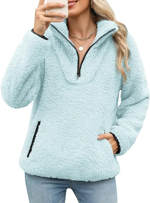 Visita la tienda de Tuopuda Tuopuda Sudaderas sin Capucha con Cremallera Mujer Jersey de Forro Polar Suelto Sólido Manga Larga Suéter con Bolsillos Sudadera Caliente y Esponjoso Chaquetas Tops Otoño Invierno — Ropa Navidad
