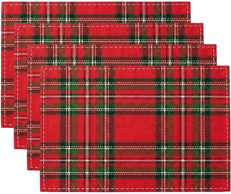 HiyyFloy Juego De 4 Manteles Individuales Navideños a Cuadros Rojos. Manteles Individuales Navideños De Tartán a Cuadros. Manteles Individuales De Temporada Para Navidad, Invierno Y Fiestas. Decoración Para — Hogar y cocina