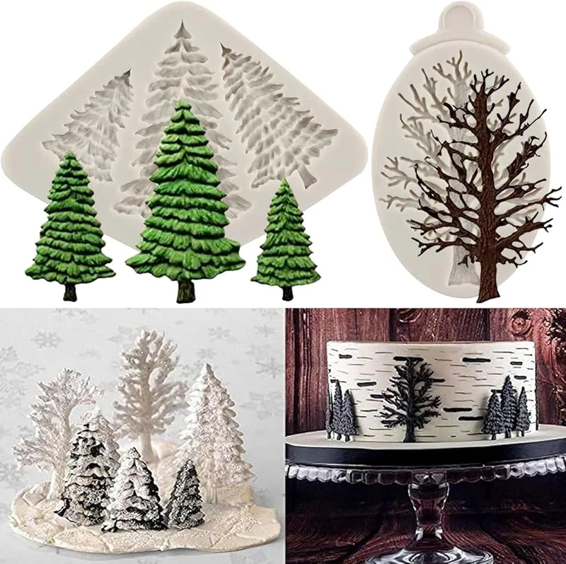 MYPRACS Molde de silicona para fondant con diseño de árbol de Navidad, para decoración de pasteles, pasta de goma, decoración de cupcakes, caramelo, chocolate, arcilla polimérica, juego de 2, MY097CK — Hogar y cocina