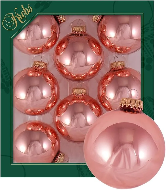 Krebs Glas Lauscha - Decoración de Navidad, Adornos para árbol de Navidad de cristal - Bolas de colores lisos - Cantidad: 8 unidades - Color: rosa de té - Tamaño: 7 cm aprox — Decoracion Navidad