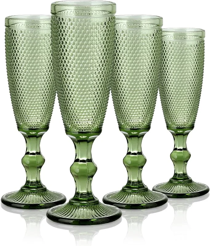 Visita la tienda de Joeyan Joeyan 150ml Set de 4 Copas de champán Vino Verde Vintage con Relieve — Adviento y mesa