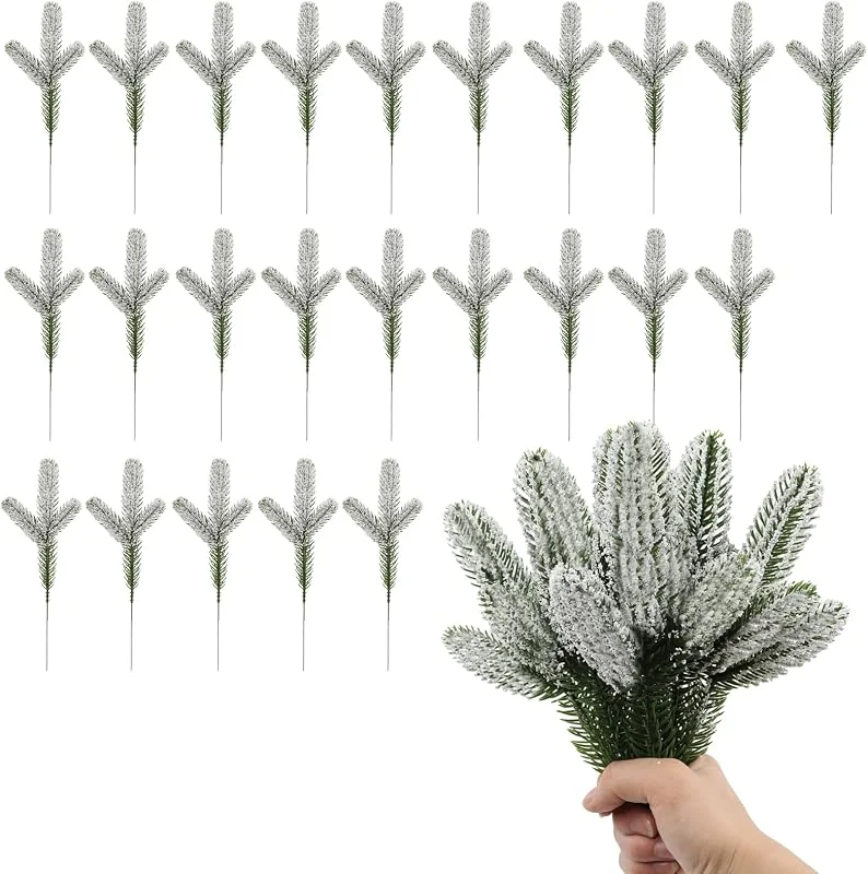 DINGFENG Dingfdeng 24 Ramas Abeto Artificiales con Efecto Nieve Decoración Realista — Decoracion Navidad