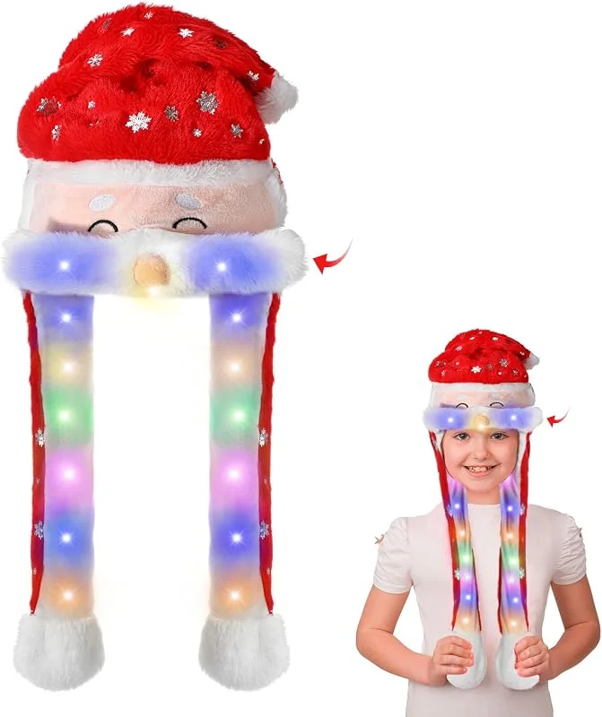 Beipegin Gorro de Navidad con Luces, Peluche Gorro Navidad Luces, Gorro Orejas Que Se Mueven, LED Gorros Navidad Divertidos, Sombrero Navidad Gorro de Papá Noel con Luces para Adulto Niño para Fiesta Navidad — Ropa Navidad