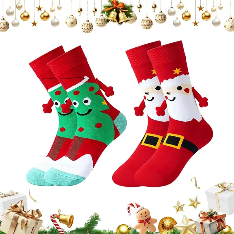 Snyvpra 2 pares de calcetines magnéticos de Navidad, calcetines de Navidad para mujer, calcetines de Navidad para hombre, calcetines de peluche de Navidad, calcetines con manos magnéticas, regalos de — Decoracion Navidad