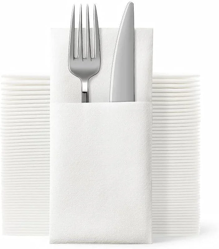 JEBBLAS Servilletas desechables como servilletas, bolsillo integrado para cubiertos, servilleta blanca con sensación de lino para bodas, preplegada para cubiertos, (white50) — Adviento y mesa