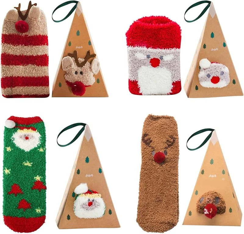 Manqyi 4 Pares Calcetines de Navidad Mujer, Calcetines de Navidad, Unisex Calcetines de Algodón Navideños, Calcetines invierno Calcetines Navidad, para Navidad, Año Nuevo, Decoración Fiestas — Decoracion Navidad