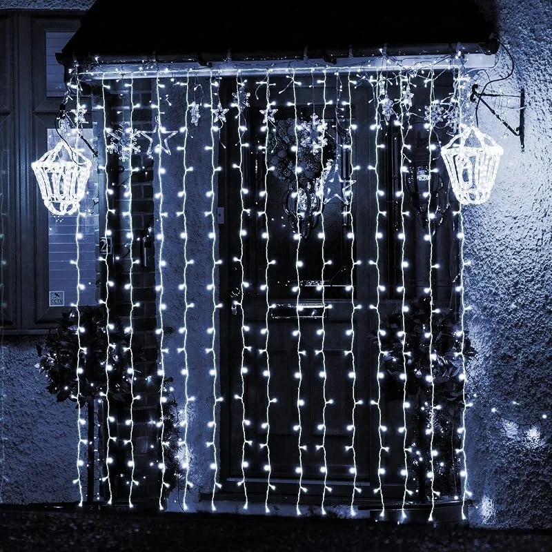 Visita la tienda de SALCAR SALCAR Cortina de luces LED 3 * 3 metros, 300 LEDs, Luz de la Cortina para navidad, decoracion de fiestas, celebraciones, interiores, 8 programas de cambio de luz (blanco) — Luces Navidad