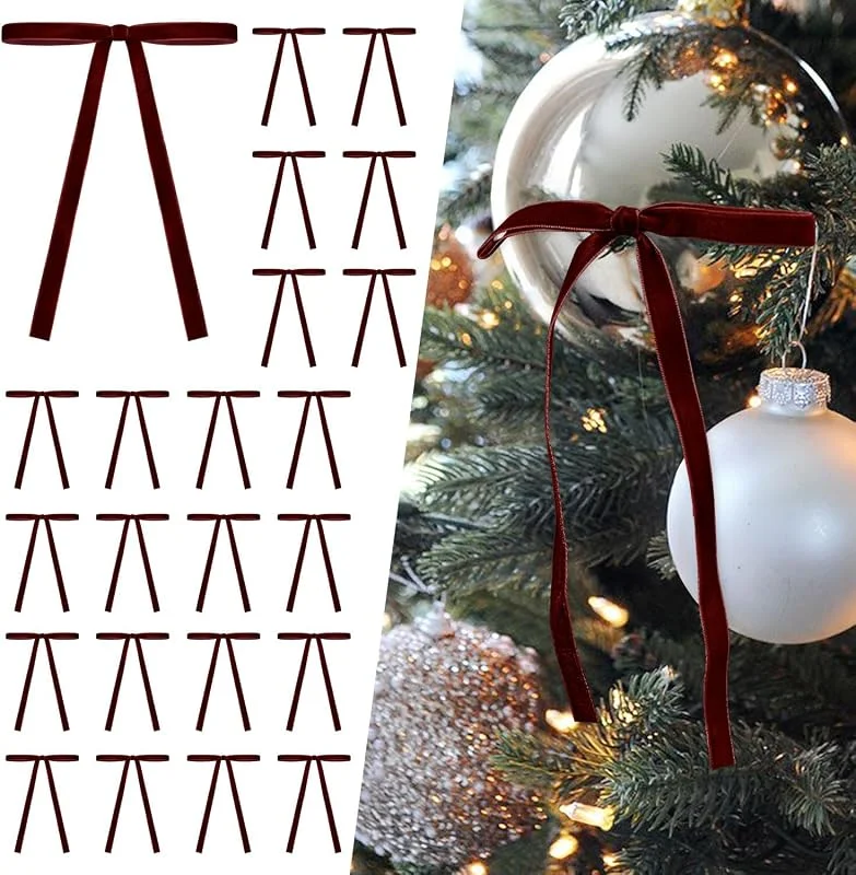 LATERN 36 Piezas Vino Rojo Lazos de Terciopelo Navideños, 12, 7CM x 17, 7CM Moños Grandes para Árbol Lazo para Corona Envoltorio para Festivales para Navidad Árbol Chimenea Hogar Puerta Decoraciones — Decoracion Navidad