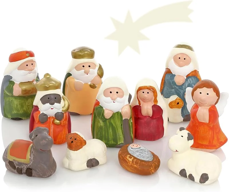 Nordstern Figuras de cerámica para el belén- 11 Figuras Festivas de Navidad para el establo de la Cuna y el belén - de 2 a 8 cm — Decoracion Navidad