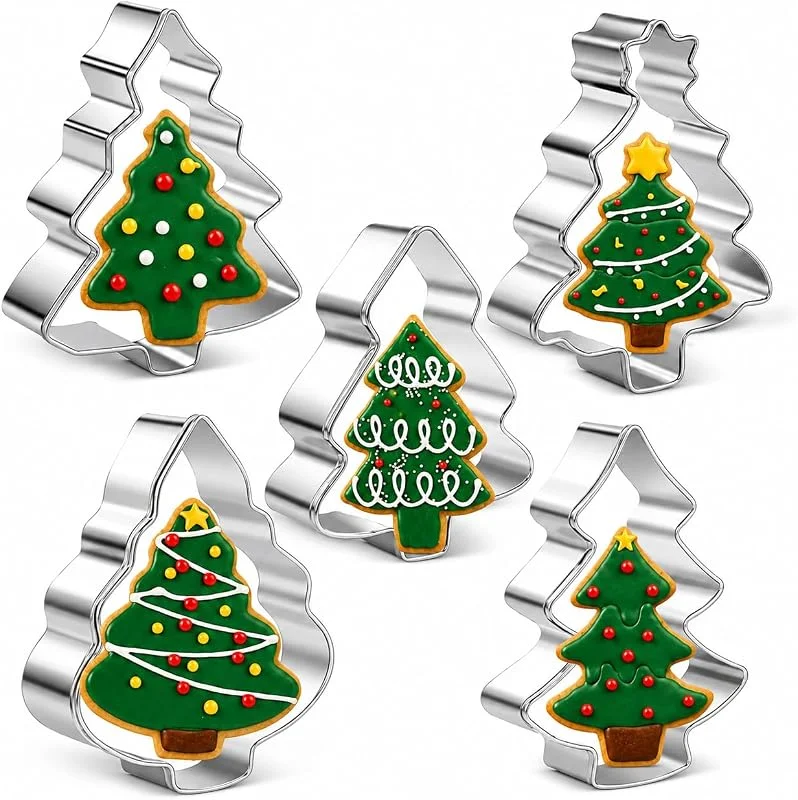 PTaizjjz Juego de 5 cortadores de galletas con forma de árbol de Navidad de acero inoxidable para pastelería, galletas, fondant — Hogar y cocina