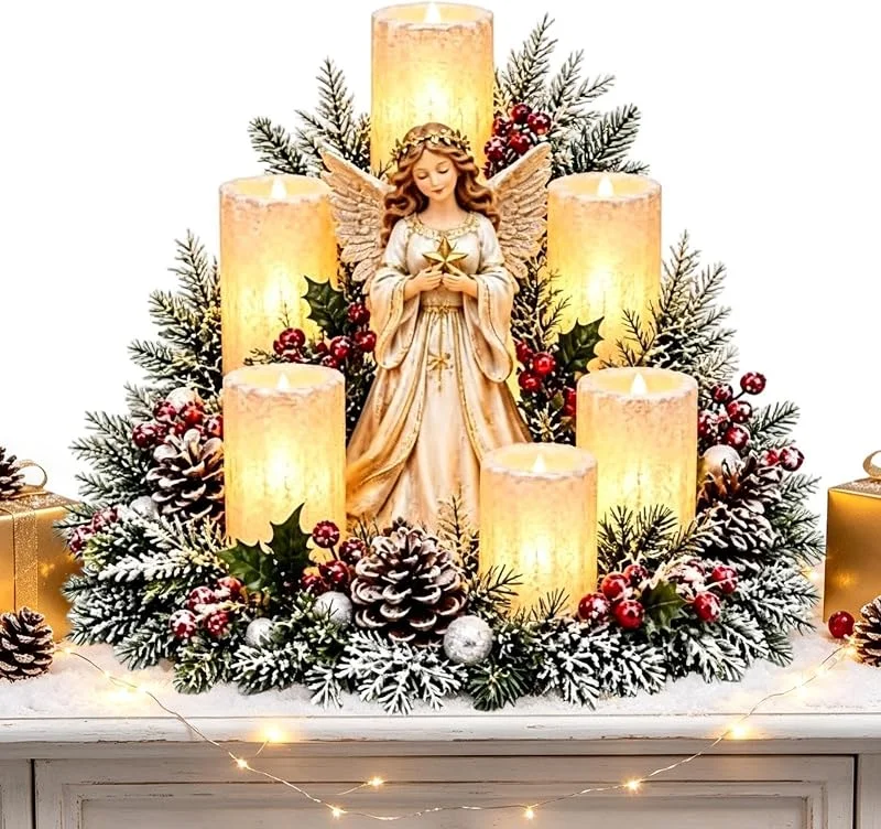 Ungtyb Centros de mesa Navidad de Sobremesa con Vela Luminosa sin Llama — Cena a la luz de velas