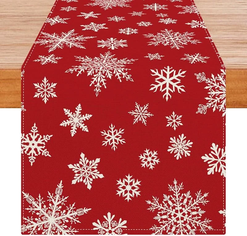 Avalune Camino de Mesa Navidad Rojo Blanco Copos de Nieve 40x240 cm — Hogar y cocina