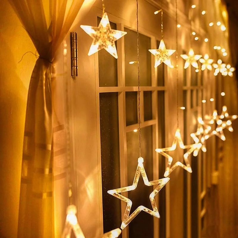 Visita la tienda de Avoalre Avoalre Cortina Luces Navidad, 12 Estrellas 138 LEDs Luces Navidad Estrella IP44 Impermeables 8 Modos Función de Memoria y Tándem para Exterior Interior Ventana Escaparate Fiesta, Blanco Cálido — Decoracion Navidad