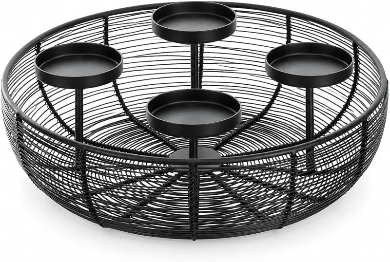 Brandsseller Corona de Navidad en Metal Negro Ø 36, 5 cm – Corona de Adviento Decorativa con portavelas Moderno para 4 Velas de Pilar, Centro de Mesa Elegante con diseño Atemporal — Decoracion Navidad