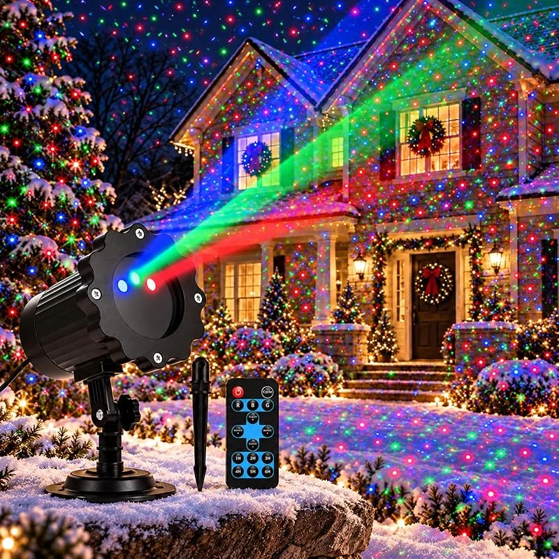 KAYEEORT Proyector de Navidad 2024 para exteriores, impermeables, decoraciones de Navidad, proyector de luces LED con control remoto, luces de luciérnaga de 3 colores para interiores, para Navidad, jardín, día — Luces Navidad