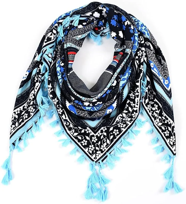 Nuofengkudu Bufandas Mujer Fulares con Borla Floral Étnico Plaza Grandes Estolas Primavera Mantón Manta 110 * 110CM — Ropa Navidad