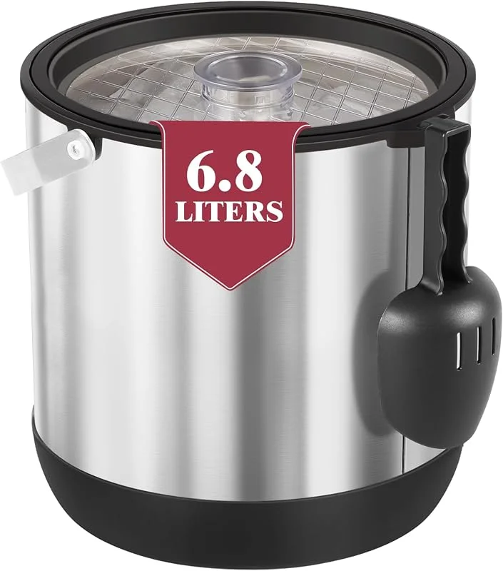 FiveHome Cubitera de acero inoxidable con tapa y pala, 6, 8 L — Vino y mesa festiva