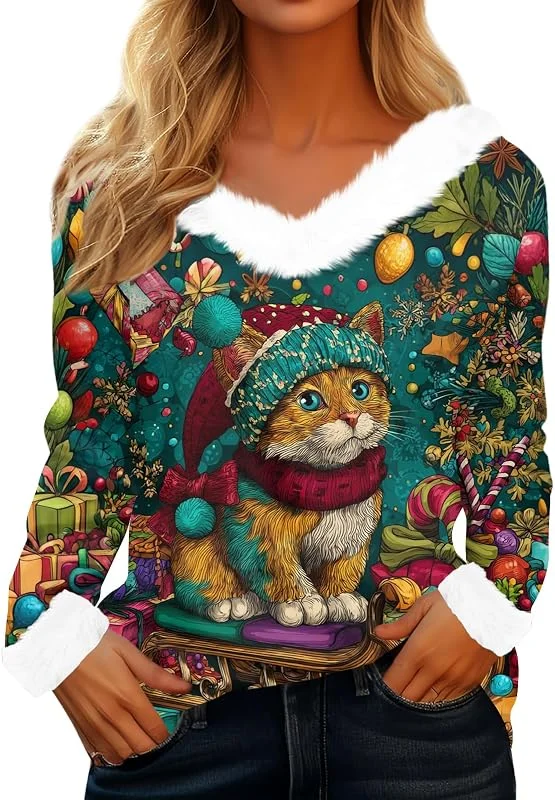 TOFOTL Camiseta Mujer Navidad Original Llamativo Acogedor Ropa Basica — Ropa Navidad