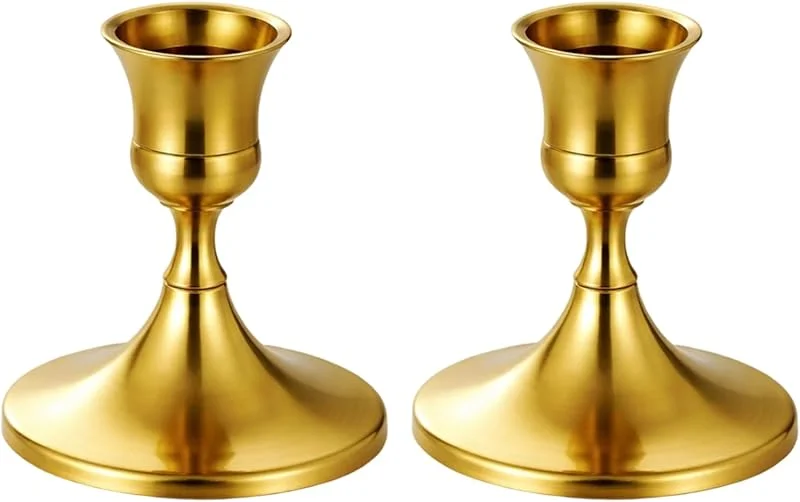 argtnayk 2 Piezas portavelas Decoracion de Metal Dorado, candelabros para Velas de Estilo Europeo Minimalista, portavelas para Boda Navidad Cena con Velas Decoracion hogar — Cena a la luz de velas