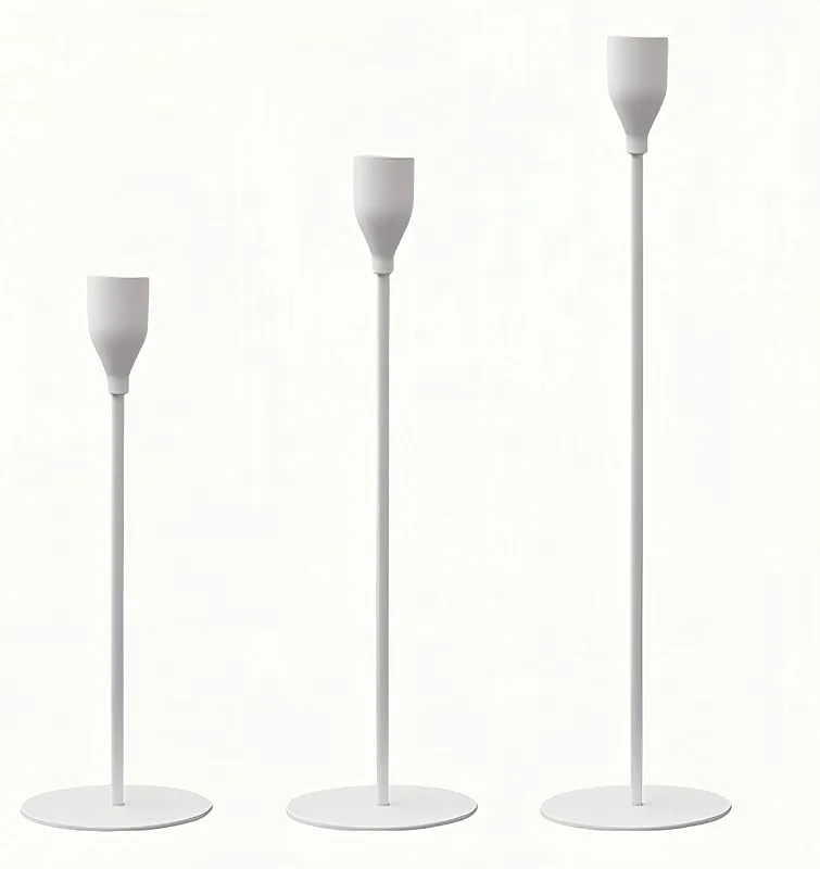 Cadzyre Juego 3 candelabros Dorado 33, 28, 23 cm, portavelas de Metal, Decoracion Vintage candelabros para Velas, para cenas a la luz de Velas, decoración del hogar, Bodas (3, Blanco) — Cena a la luz de velas