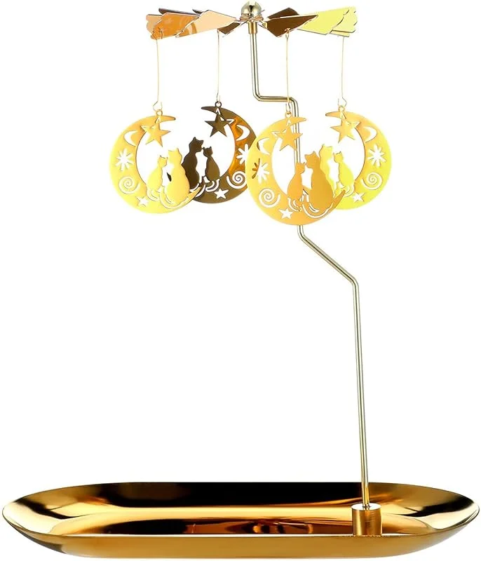 Manqyi Portavelas Giratorio con Bandeja, Portavelas Giratorio Dorado, Portavela Giratorio Dorado, Portavelas de Carrusel Dorado con Bandeja, Portavelas Giratorio de Navidad para Boda, Decoración de Mesa — Adviento y mesa