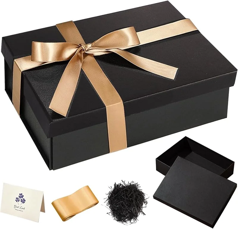 ZWQLZG Caja de regalo, color negro, caja de regalo con tapa, 40 x 30 x 15 cm — Envoltorio regalo