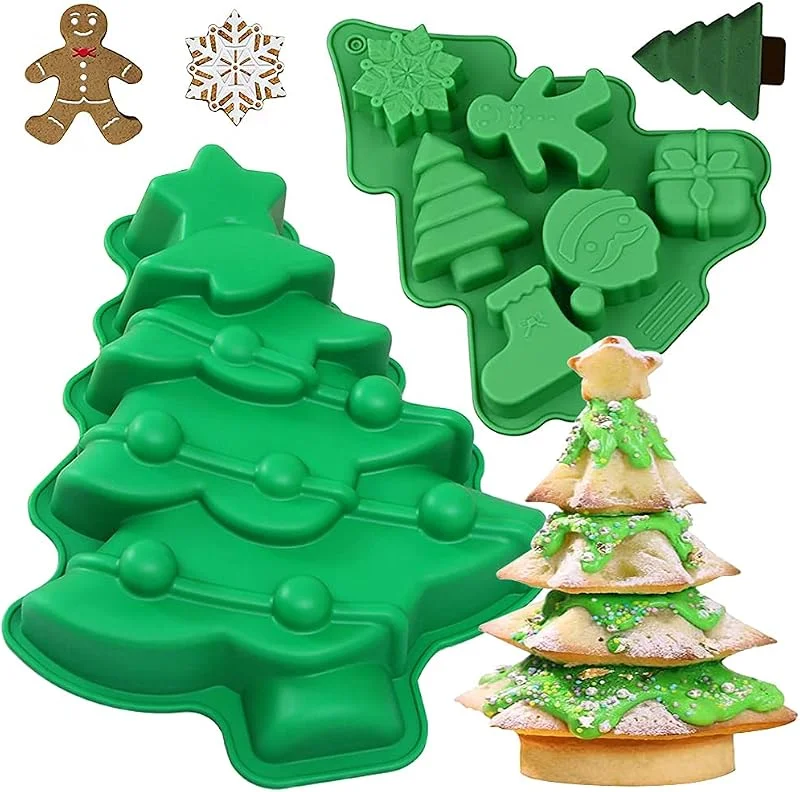 MEZHEN Moldes de Silicona Navidad Molde Árbol de Navidad Molde de Pastel Arbol Navidad Molde para Hornear Moldes para Tartas Moldes de Repostería Jabón Chocolate Mousse para Navidad 2 Piezas — Hogar y cocina