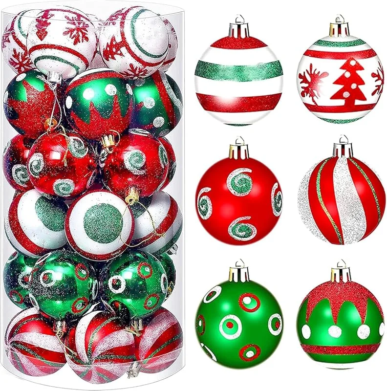 KAHEIGN 30 Piezas Bolas de Navidad, 6CM Blanco Rojo Verde Adornos de Bolas de Navidad Bolas Colgantes de Navidad Irrompibles para Navidad Árbol Festividades Hogar Navidad Fiesta Decoración (6 Estilos) — Decoracion Navidad