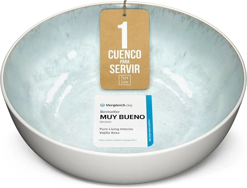 Visita la tienda de PURE LIVING INTERIOR DESIGN Bol de servicio Ibiza en gres - Ensaladera mediterránea - Apto para lavavajillas y microondas, resistente a los arañazos - Bol grande para ensalada y cereales de Pure Living en Beige-azul — Adviento y mesa