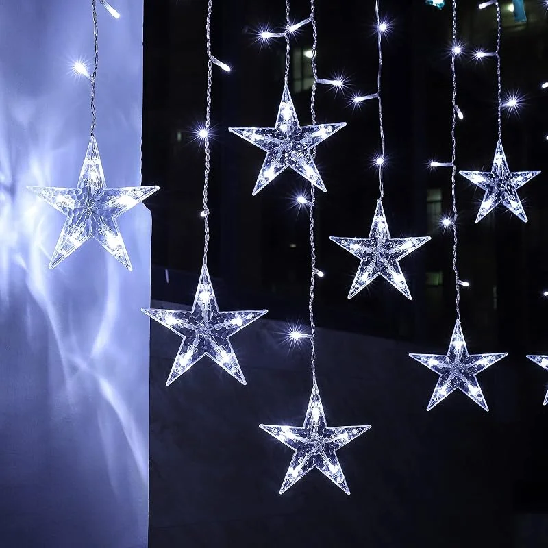 Visita la tienda de BLOOMWIN BLOOMWIN Guirnaldas Luminosas Estrellas Cortina Luces 12 Estrellas 3x0.65M con Control Remoto 8 modos 120 LED 5V USB Cadena Luces de Navidad para Balcón, Ventana, Pared, Escaparate, Boda, Fiesta — Decoracion Navidad