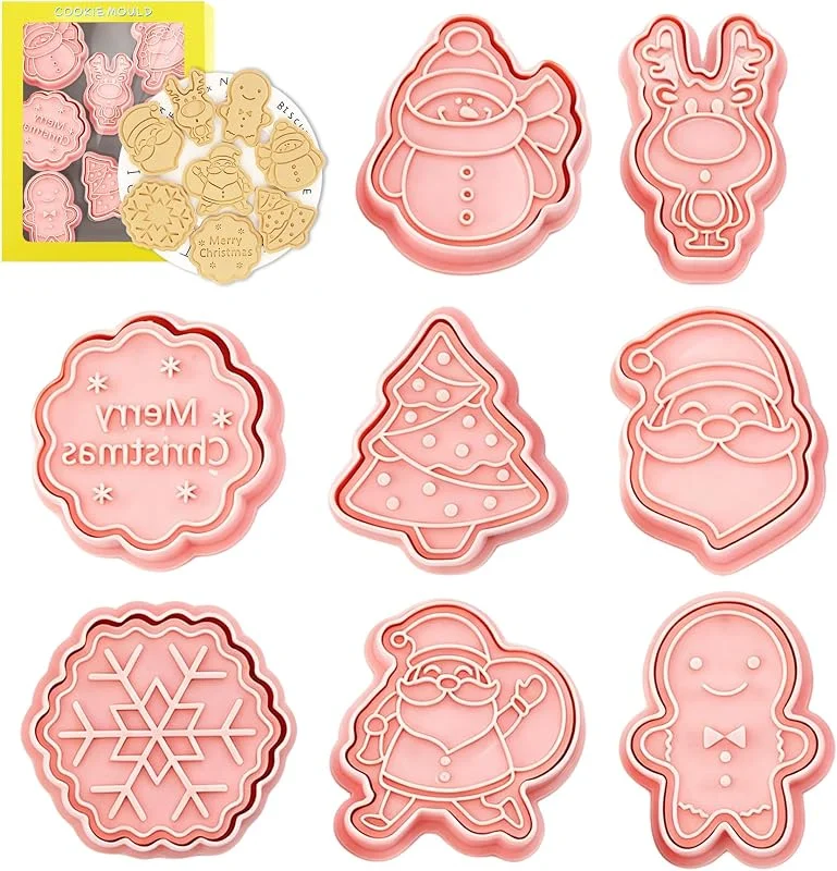 VEEKAY 8 Piezas Moldes Galletas Navidad, Cortadores de galletas de Navidad 3D — Hogar y cocina