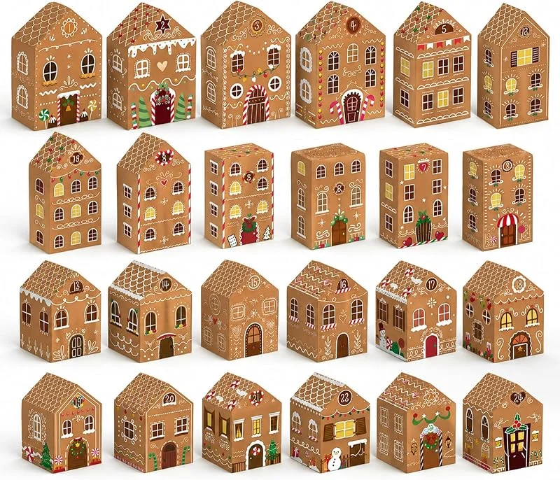Nehaluxiso 24 Piezas, Calendario Adviento rellenable, casa Jengibre — Adviento y mesa