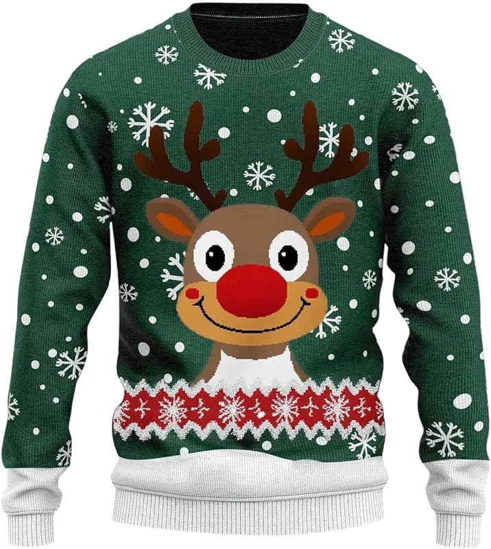 Generisch Jersey de Navidad con estampado de reno de cuello alto para hombre, elegante suéter de punto cálido para ocasiones festivas — Ropa Navidad